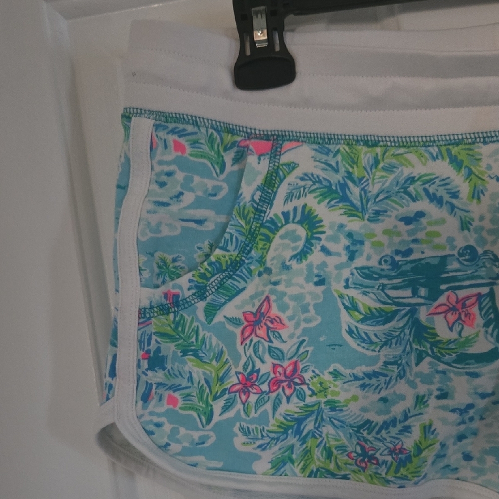 Lilly Pulitzer Blue Tropical Print Drawstring Shorts - Picture 4 of 5